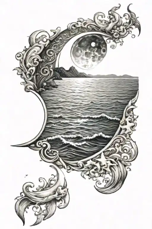 Crescent Moon Over The Sea