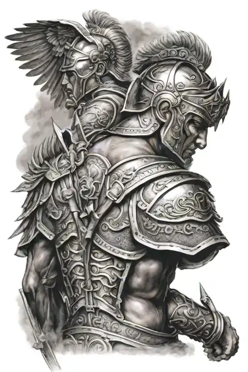 Roman Warrior With Evil And Angel On His Back Sids