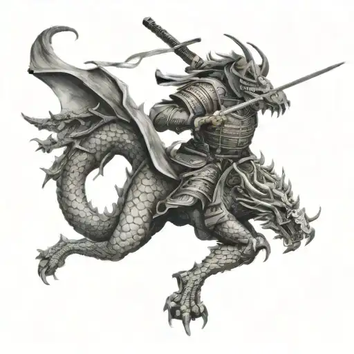 Ronin Samurai Warrior Battling A Dragon