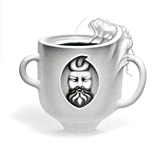 A Realistic Depiction Of A Coffee Cup With Steam Forming The Shape Of Zeus Holding A Lightning Bolt