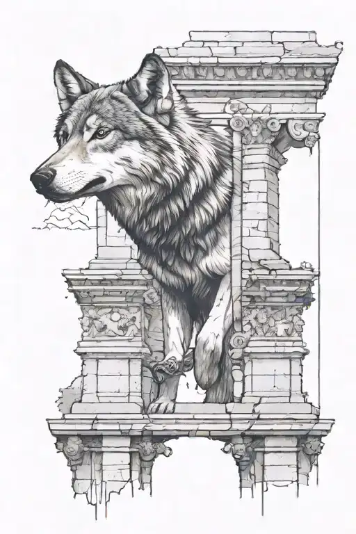 Wolf On An Abandoned Temple Ruins