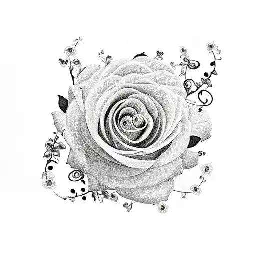 A Camera Lens Surrounded By Forget Me Not Flowers And Music Notes