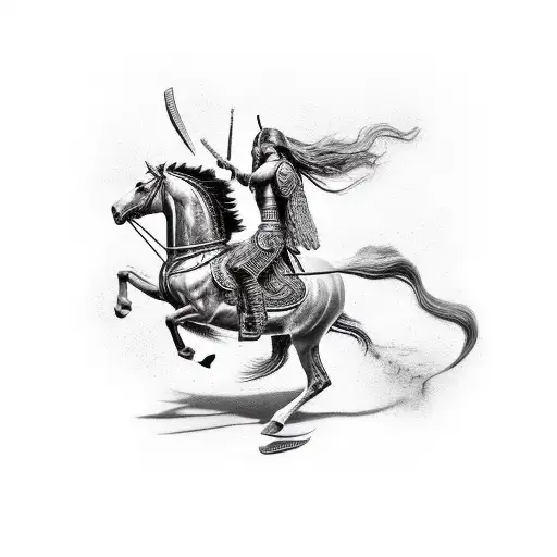 Warrior Riding A Black Horse Into Battle