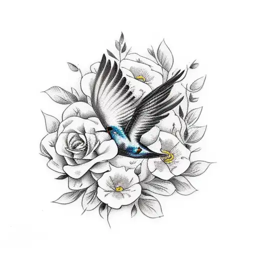 Swallow With Vintage Floral