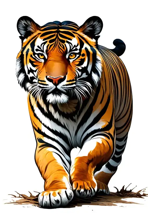 Asian Traditional With Tiger Walking