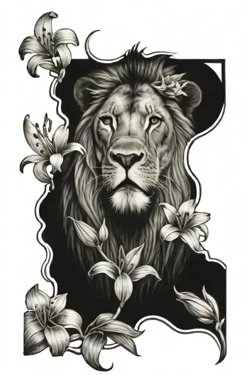 Lion And Lily Flower Intertwined