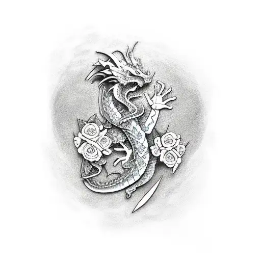 A Dragon Around With Flowers And The Paw Of A Dead Dog