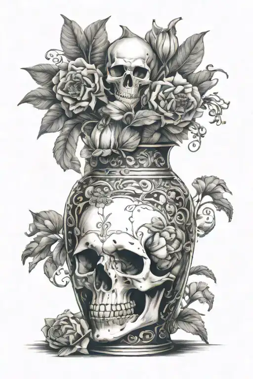 Skull Vase And Dead Flowers