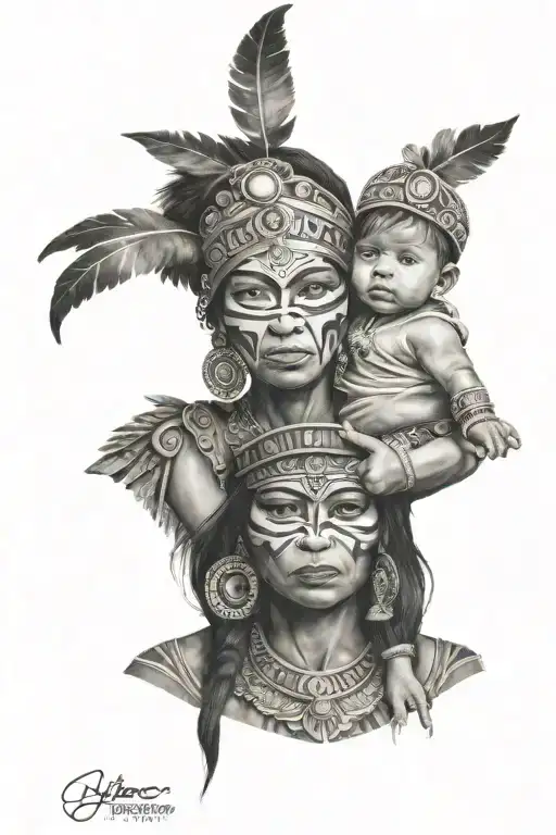 Aztec Woman Holding Baby