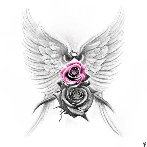 Rose With Angel Wings As Thorns And A Ladybug With Angel Wings