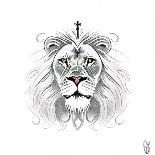 Majestic Looking Lion With Christian Cross Incorporated In The Eye