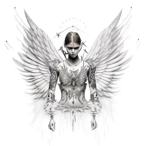 Warrior Angel With Wings Spread With Scars