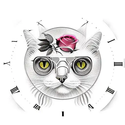Three Clocks With Roses In Background And Tuxedo Cats