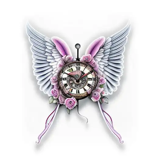 Pink And Purple Rose Butterly Angel Wings In A Old Clock Face