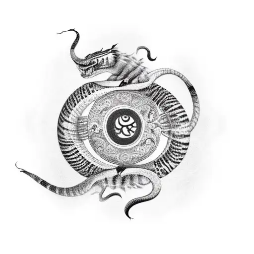 King Cobra And Tiger Inside Ying And Yang