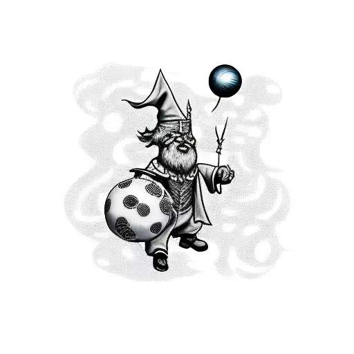 Powered Wizard With Ball And Book In Hands