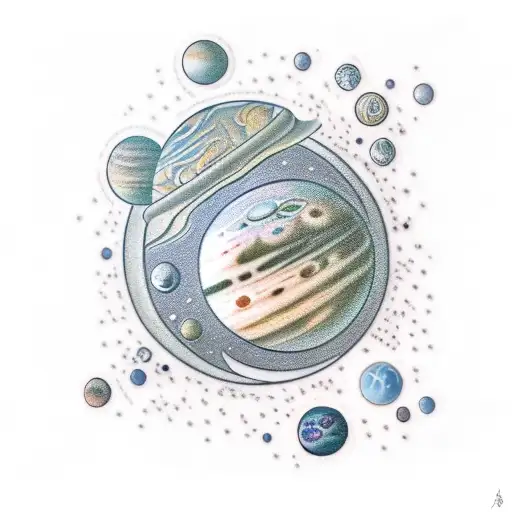 A Realistic Tattoo Of Pluto Planet With Sweet Pea Flowers