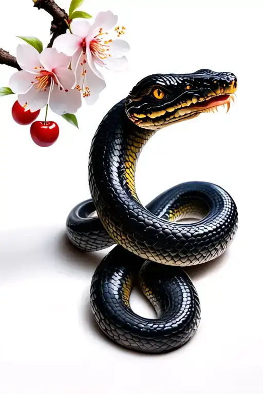 Black Snake With Cherry Blossoms