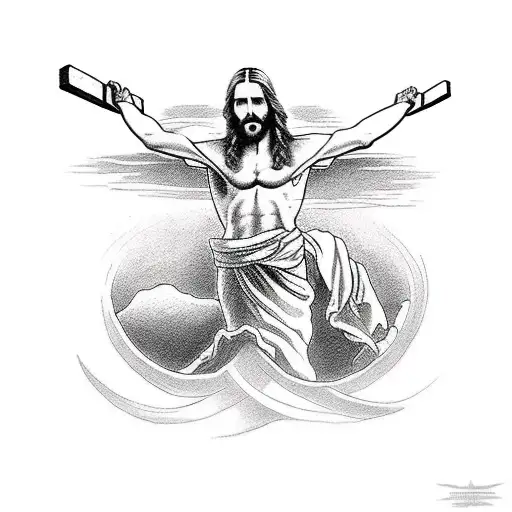 A Tattoo Of Jesus Christ Carrying A Cross On His Back Up A Mountain