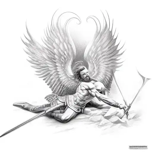 Male Warrior Angel With Wings Spread With Scars