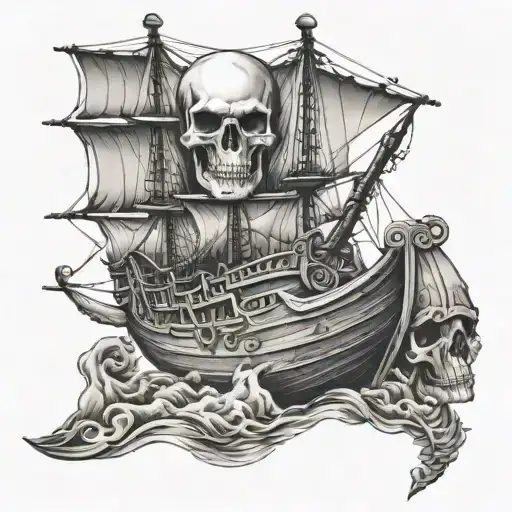 Skull And Viking Ship Sailing