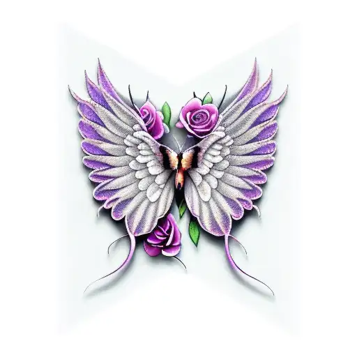 Pink And Purple Rose Butterly Angel Wings