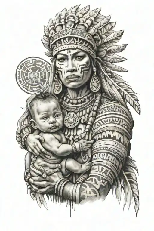 Blonde Aztec Woman Holding Baby