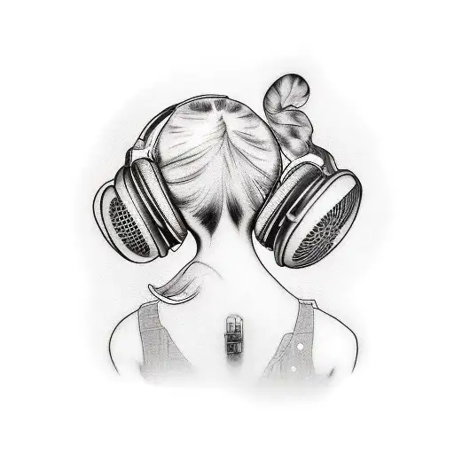 A Girl With Her Dj Player And Her Dog