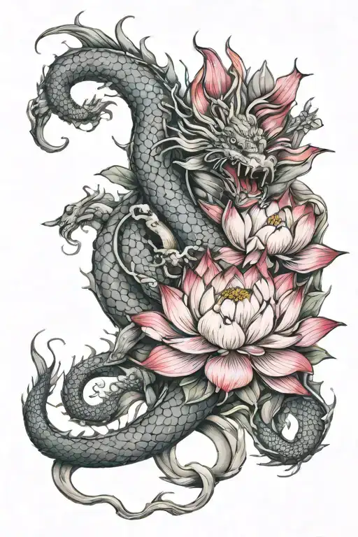 Dragon Lotus Flower Large Black Red