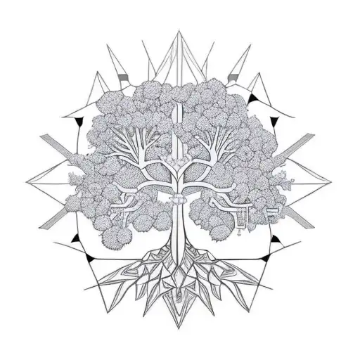 A Geometric Tree Design Incorporating Mathematical Symbols And Patterns