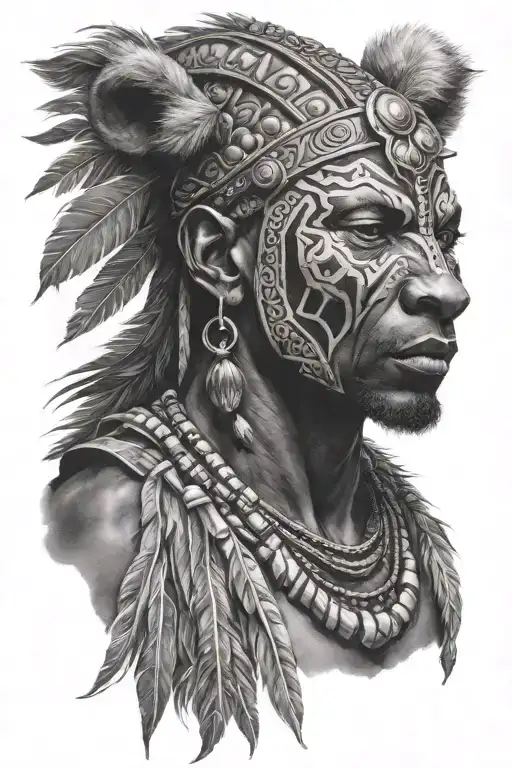African Warrior Wearing Lion Head