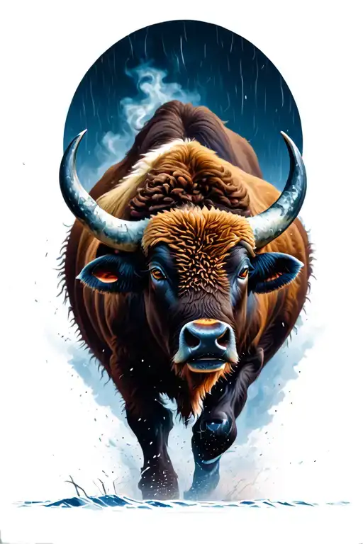 Buffalo Running Through The Storm