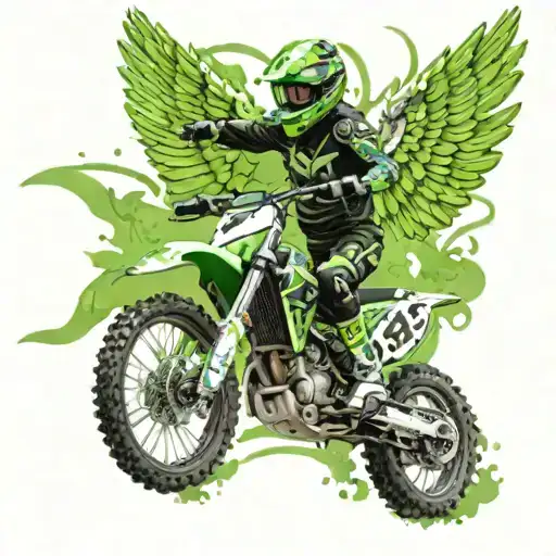 Motorcross Rider With Angel Wings Spread Wide With Lime Green Mixed In