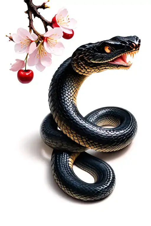 Black Snake With Cherry Blossoms