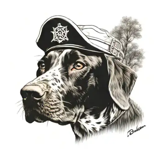 German Short-haired Pointer Dog Wearing A Fireman's Hat