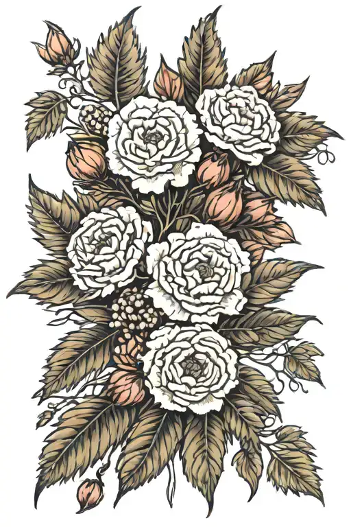 Vine Wrapping With Olive Colored Leaves And Terra-cotta Colored Carnations