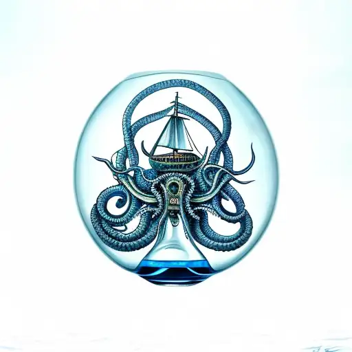 Ship In A Bottle Held By A Kraken