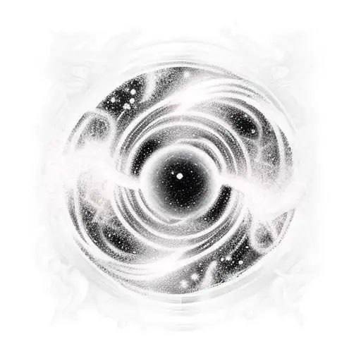 An Intricate Tattoo Design Of A Black Hole With Galaxies Swirling Around It
