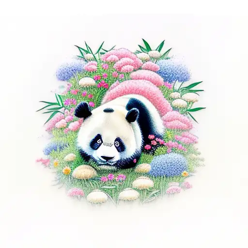 Panda Surrounded By A Garden Of Flowers