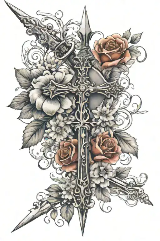 Cross Sword Flowers Surrounding