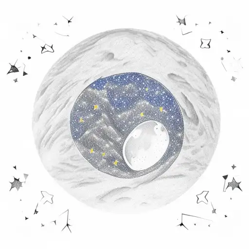 Moutain Range Outline With Crescent Moon And Constellations