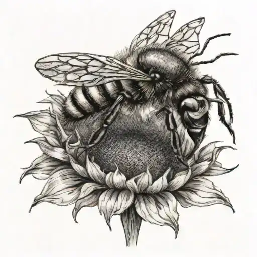 Large Bee On A Sunflower