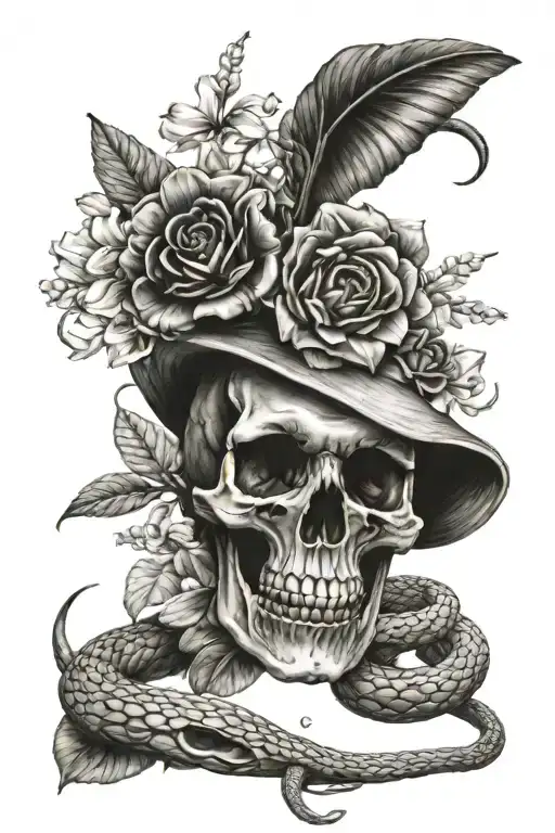 Skull And Snake And Flowers