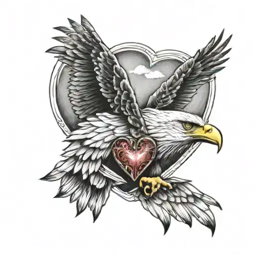 Eagle Holding A Heart With And Eye Tattoo Design