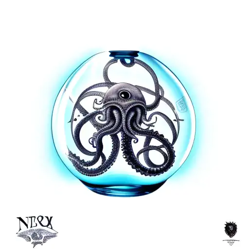 Ship In A Bottle Held By A Kraken