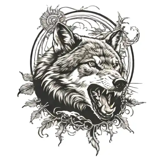 Realistic View Of A Wolf Eating The Sun