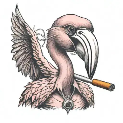 Strong Muscular Flamingo Lifting Weights With Cigarette In Mouth