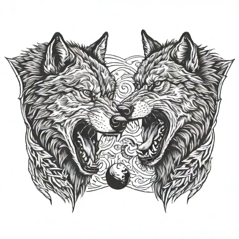Two Wolves Snarling At Eachother Facing Each Other