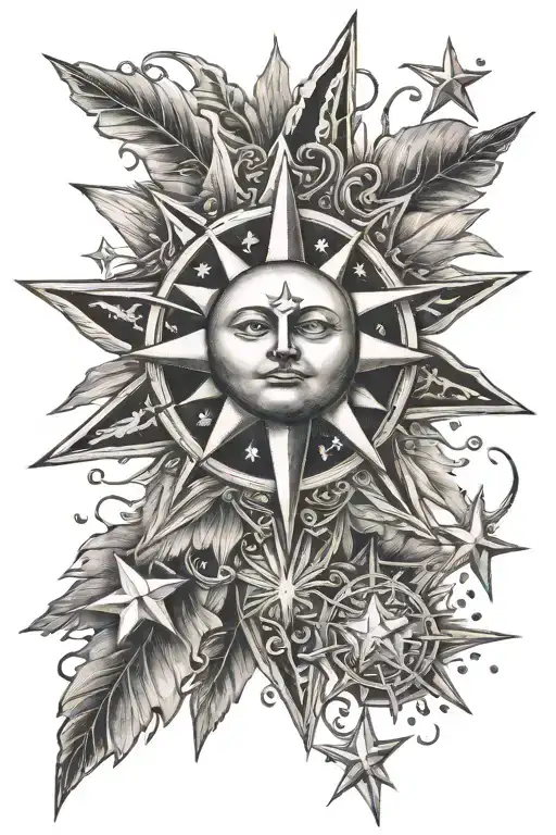 Polenesian Tattoo Of 3Stars And A Sun