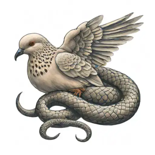 Dove Perched On A Coiled Viper Snake